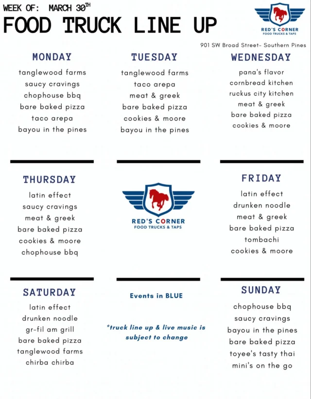 🗓️ All lined up for a new week at Red’s!