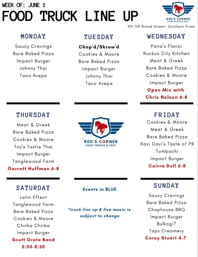 🗓️ All lined up for a new week with you at Red’s!
