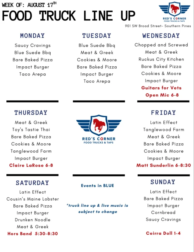 🗓️ Happy Monday and a new week at Red’s!