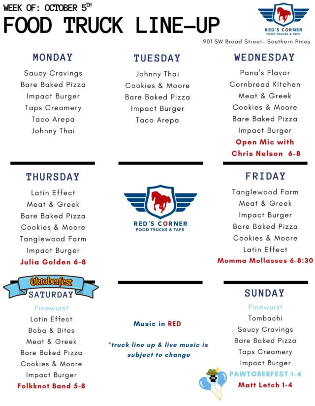 🍻Happy New Week ahead at Red’s! It’s one of our most fun weeks of the year- we have Oktoberfest Celebration & PAWtoberfest this weekend! We can’t wait to cheers with you! 🐾