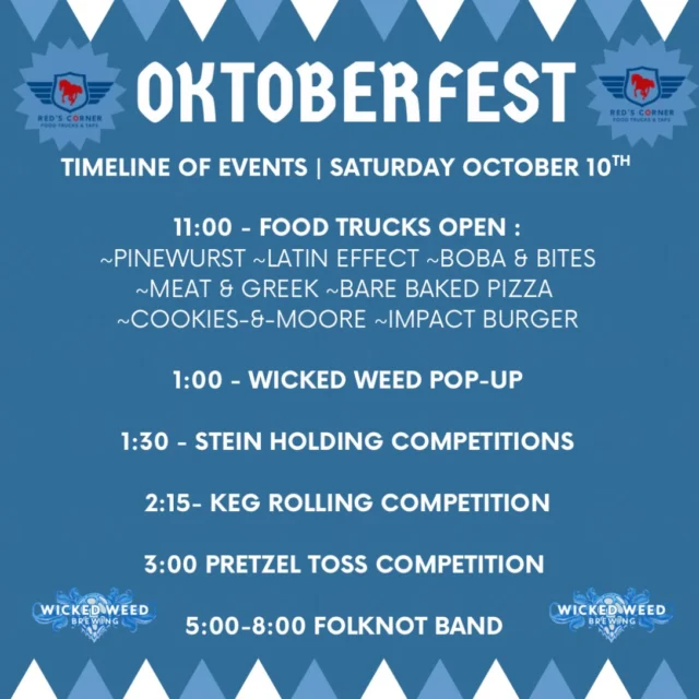 🍻 We’re ready to PROST with you Saturday! Join us for Oktoberfest at Red’s! We can’t wait to make memories with you!